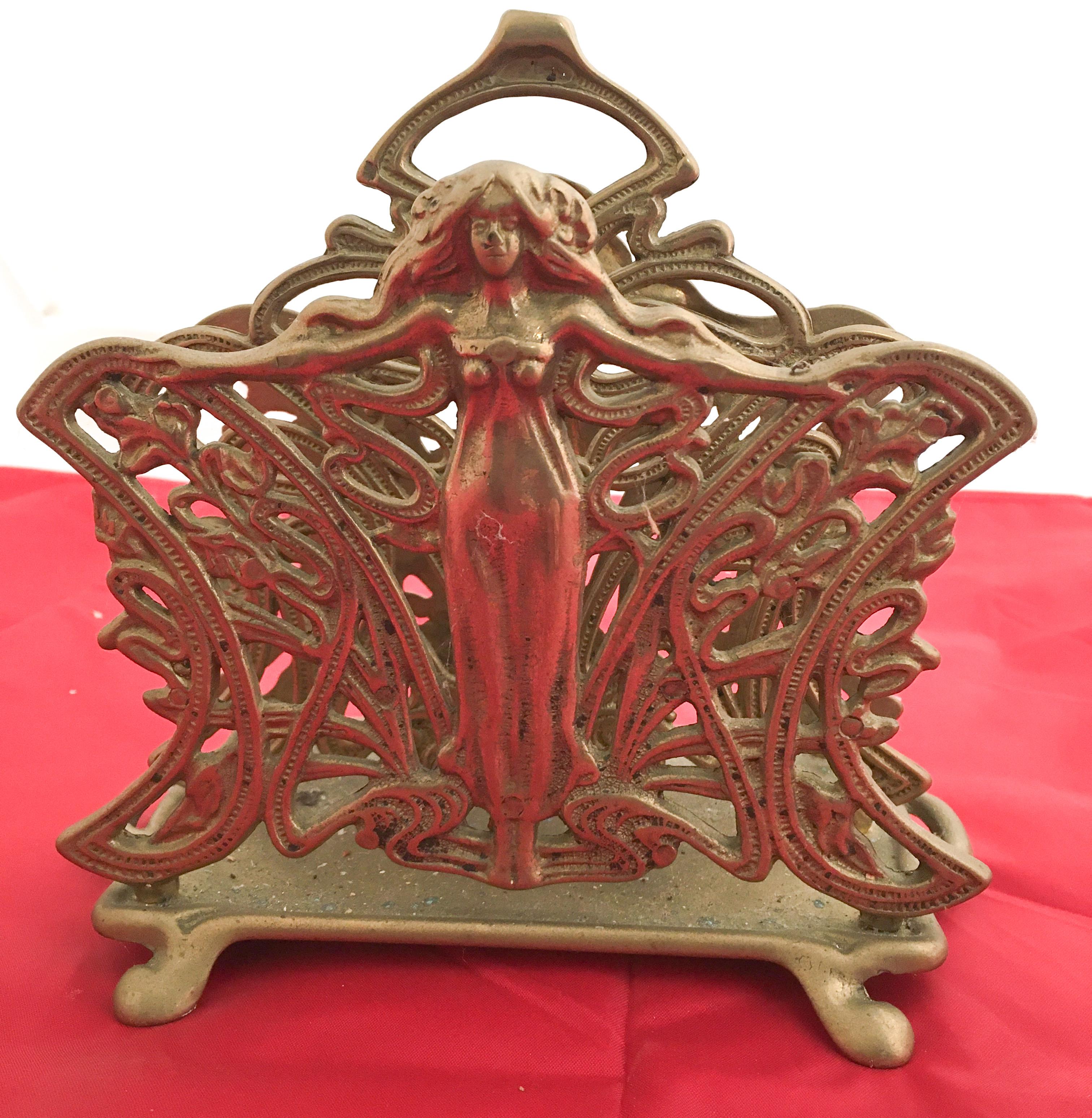 ART NOUVEAU STYLE, BRASS LETTER RACK / DESK TIDY
